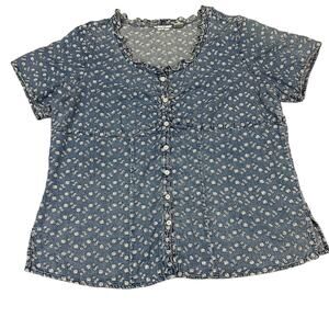 Quizz Woman Denim Top Women 18/20 Blue Daisy Embroidered Ruffle 100% Cotton